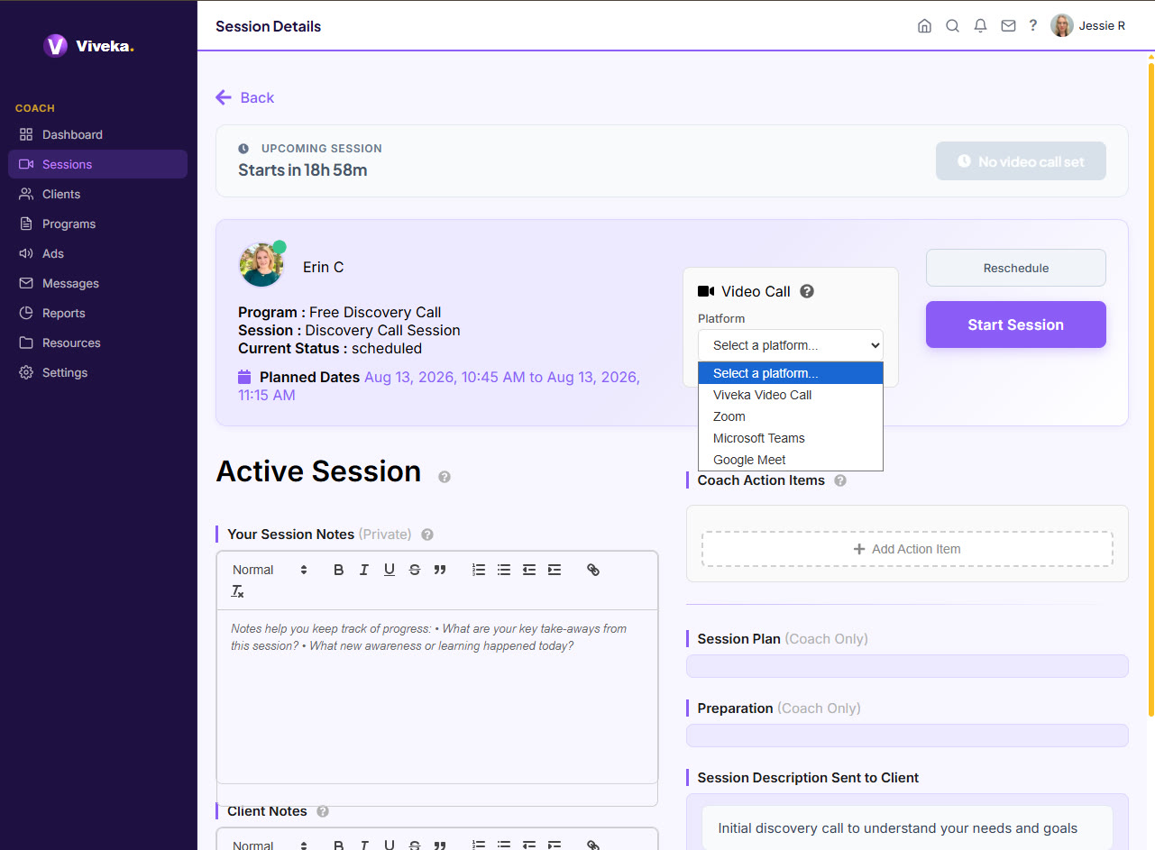 Live coaching session